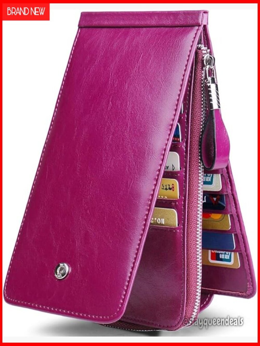 Genuine Leather RFID Card Holder Wallet with Zipper Pocket